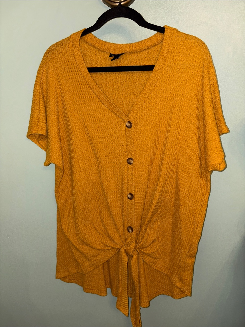 torrid Mustard Tie-Front Button V-Neck Blouse